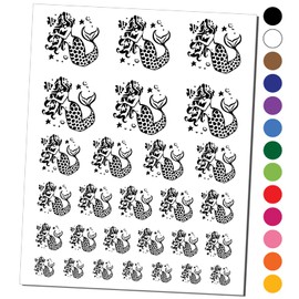 Elegant Mermaid Maiden with Butterfly Fish Temporary Tattoo Water Resistant Fake Body Art Set Collection - Black (One Sheet)