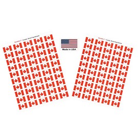 100 Canada Flag Stickers; American Made Decals Measure 1.5" x 1" & are Self Adhesive; Two Sheets of 50, 100 Sticker Flags Total