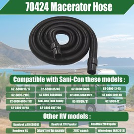 70424 RV Macerator Hose Sewer Kit for Thetford Sani-Con 62-5800 15/12,62-5800 35/45,22FT Camper Sewage Pump Hose/Waste Water Hose with Connect Fitting,4 tightening hoops, Black