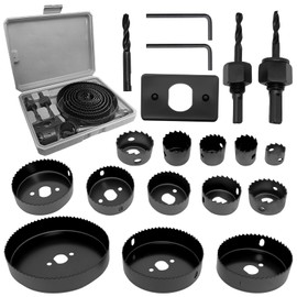 19-Piece Hole Saw Set, Circular Saw Set, Circular Saw Set with Hex Wrench, Rod, Mounting Plate and Drill, 13 Saw Blades 19 mm - 127 mm, Inserts, 1 Screwdriver