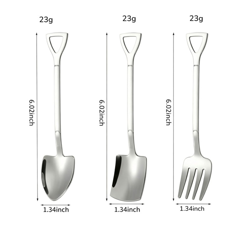 Shovel Spoon Fork Set, 3 Pieces Food Grade Stainless Steel