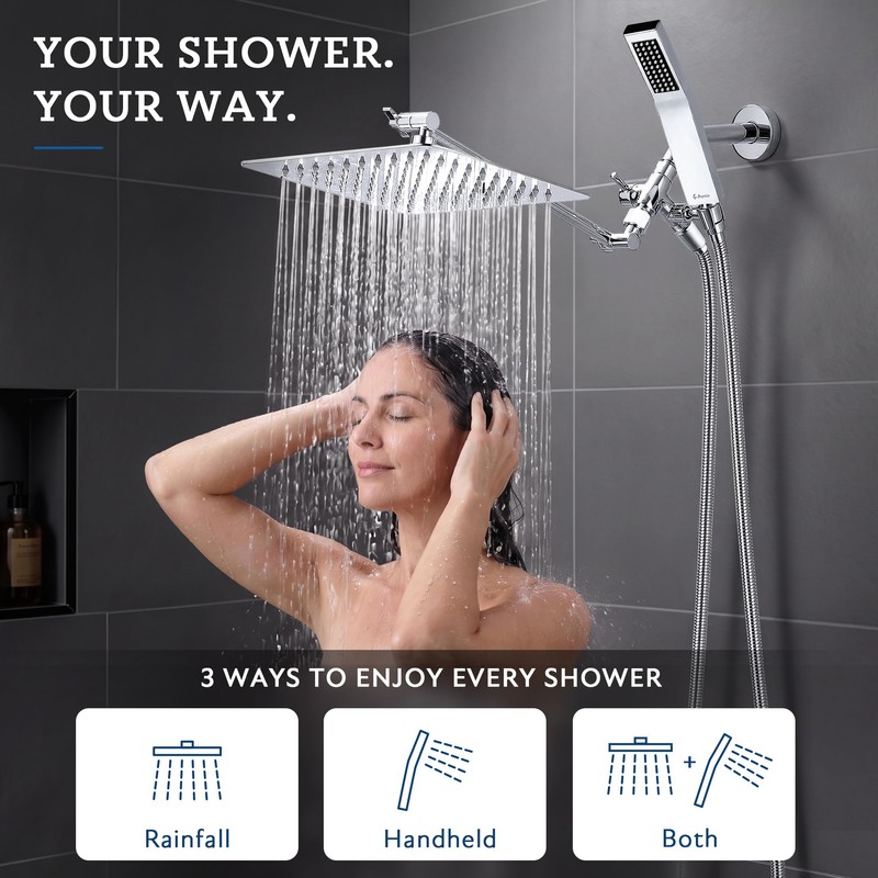G-Promise All Metal 10" Dual Square Shower Head Combo |