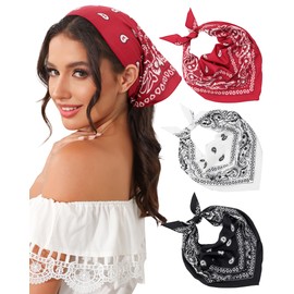 AWAYTR Triangle Head Scarf Hair Bandanas for Women Bandana Headband Scarf Tie-Back Head Coverings Headscarf for Girls (Cashew -Red/Black/White)