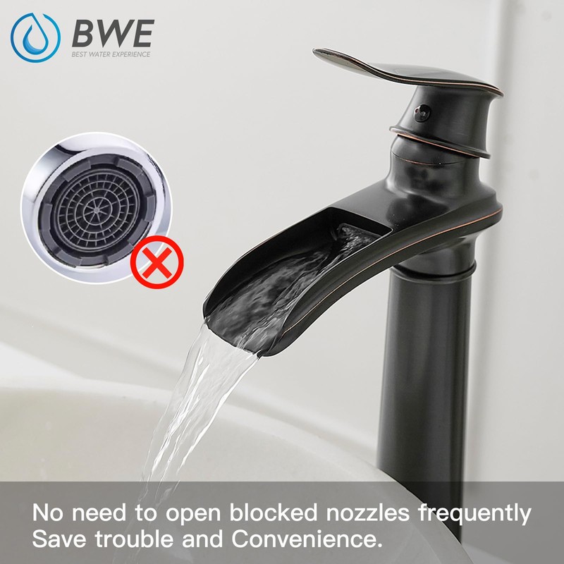 BWE Bathroom Vessel Sink Faucet Waterfall Spout Single Handle One