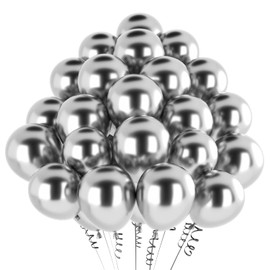 Metallic Silver Balloons, Pack of 100, 12 Inch Matt Metallic Silver Balloons, Chrome Green Silver Metallic for Birthday Decoration, Wedding, Christening Decoration, Party Decoration, Air Balloons, 100
