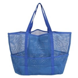 Mesh Beach Bag with 8 Pockets Waterproof Large Capacity Portable Handle Mesh Pool Bag for Vacation Swimming Blue
