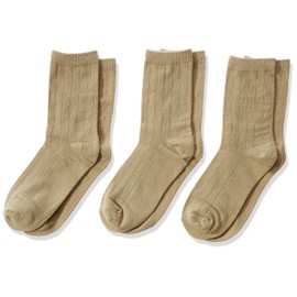 Jefferies Socks Boys' Big Three-Pack Rib Crew Socks, Khaki, Large
