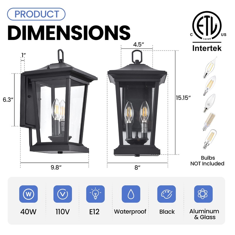 Smeike Dusk to Dawn Outdoor Wall Lantern, Large Exterior Wall