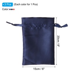 PATIKIL Satin Bags with Drawstring, 3 Pack 6x8 Inch Wedding Favor Bag Mini Gift Packaging Bag for Birthday Christmas Jewelry Party, Red Dark Blue Black