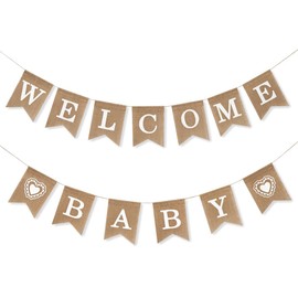 Welcome Baby Banner Garland, Welcome Baby Decoration, Vintage Linen Letters Bunting Flags for Home Reception Baby Shower Birthday Decoration
