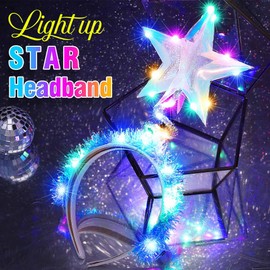 Reaky Light Up Star Headband Led Hairbands Glitter Stars Headbands Concert Music Carnival Costume Headwear Hair Accessories for Women