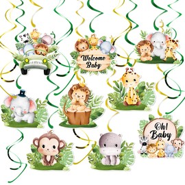 Baby Party Decoration, Pack of 24 Decorative Baby Shower Hangers, Swirl Girls Boy, Jungle Decoration, Birthday, Jungle Animals Ceiling Hanger, Decorative Jungle Welcome Baby Birthday for Gender Reveal