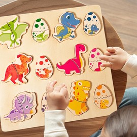 QYDKWK Holzpuzzle ab 2 3 Jahr | Baby Montessori Holzspielzeug Dinosaurier-Ei für 3 Jahre Mädchen und Jungen | Kleinkinder Greifpuzzle Motorikspielzeug Sortierspiel Geburztag Weihnacht Geschenk