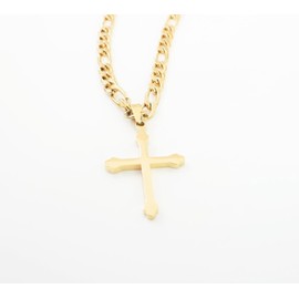 LIFETIME BLING 18K Small Gold Cross Necklace Pendant Charm with 5MM Figaro Chain Gift for Men Women Husband Wife Baptism Religious w/real strong Solid Clasp Fashion Jewelry (22)