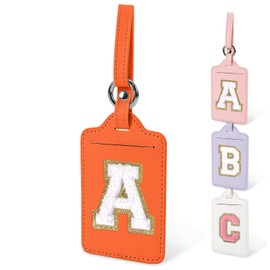 Initial Luggage Tags for Suitcases, Cute Letter Luggage Bag Suitcase Identifier Name Baggage Tag, PU Leather Travel Luggage Tags, Bag Tags for Men Women Kids Luggage Handbags(Orange-White A)