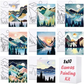 VOCHIC 8 Pack Pre Drawn Canvas for Painting for Adults, Sip and Paint Party Supplies Canvas Painting Set for Artist, Beginner, Stretched Outline Canvas to Paint Landscape Party Favor(8x10)
