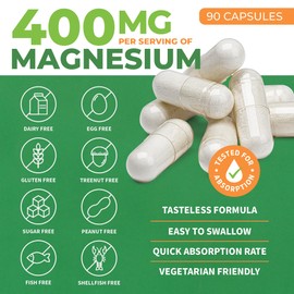Pure Magnesium Glycinate 400mg Serving - High Absorption Magnesium Glycinate - Mag Bisglycinate for Stress, Bones, Muscles, Nerves, Relaxation & Heart Healt (90 Count (Pack of 1)) | ForestLeaf