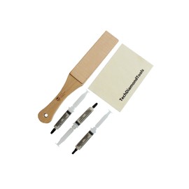 TechDiamondTools Knife Sharpening Kit, 11” Long Leather Paddle Strop for Knife Sharpening, 3 Diamond Polishing Pastes with High Concentration for Sharpening Knives, and a Wool Cloth for Polishing