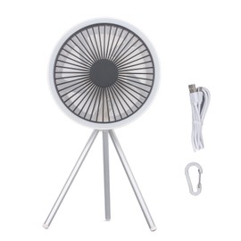 Tripod Desk Fan with Light USB Rechargeable Battery Operated 3 Gear Adjustable Portable Tent Hanging Fan for Indoor Outdoor Camping White