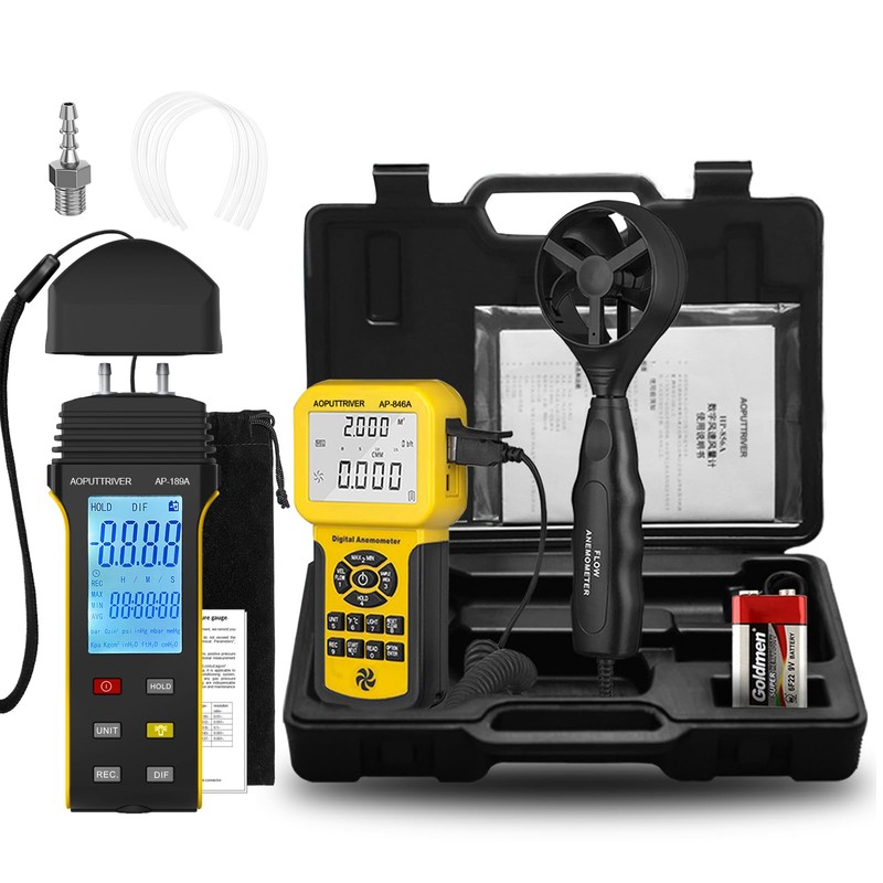 AOPUTTRIVER AP-846A CFM Anemometer Air Flow Meter with HVAC Manometer