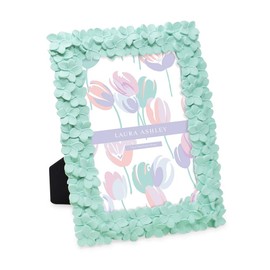 Laura Ashley 5x7 Mint Green Flower Textured Hand-Crafted Resin Picture Frame w/Easel & Hook for Tabletop & Wall Display, Decorative Floral Design Home Décor, Photo Gallery, Art (5x7, Mint Green)