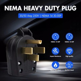 MICMI NEMA 14-50P Plug, Straight Blade Heavy Duty Angle Plug, 30 Amp 50 Amp 250V