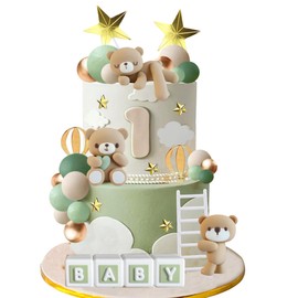 Decoración para tartas de oso con letras de bebé, decoración para fiestas de cumpleaños (verde)