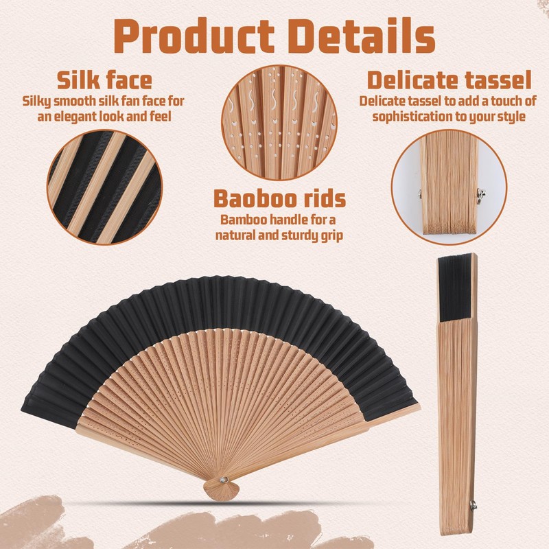 Nogeqi Handheld Folding Fan, Bamboo Foldable Hand Fan for Women