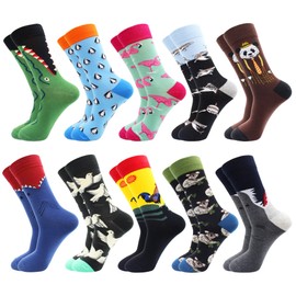 TOEJY Fun Crazy Funny Dress Socks for Men, Cute Novelty Cool Silly Funky Pattern Graphic Calf Cotton Crew Socks Gift