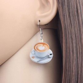 DUOWEI Acrylic 2D Novelty Coffee Cup Drop Earrings Modern Dangle Jewelry for Women Fashion Gifts (Brown)