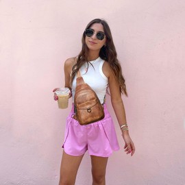 LATMAP 7L Sling Bag for Women Men Crossbody Belt Bag Small Travel Sling Backpack Anti Theft Chest Daypack Purse Faux Leather,Brown