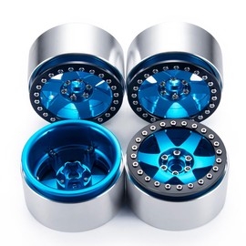 2.2 RC Rock Crawler Wheel Rim Aluminum Beadlock Wheel Hub for AXIAL WRAITH 90048 RR10 (Blue + Black 4pcs)