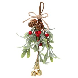 Artificial Mistletoe Christmas Decor - Christmas Ornaments with Bells Red Berries for Tree Porch Holiday Decorations