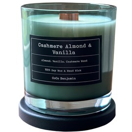 (Cashmere Almond & Vanilla) Wooden Wick, 100% Soy, Highly Scented, Hand Poured Soy Candle, 8 oz