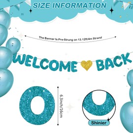 Fulmoon Pre Strung Welcome Back Glitter Banner First Day of School Party Decorations Funny Classroom Decor Welcome Back Sign for Coworkers Retiring from the Army Decorations(Teal,Gold)