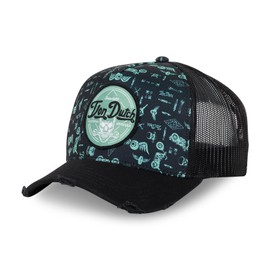 Von Dutch Men's & Women's Adjustable Cap, Trucker Print Cap, Turquoise/Black/Navy Blue, One Size