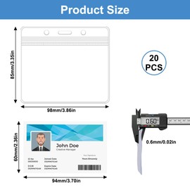 20pcs Waterproof ID Sleeves, Horizontal Clear Waterproof Plastic Badge Holder Name Plate, for Name Badges and ID Cards Transparent