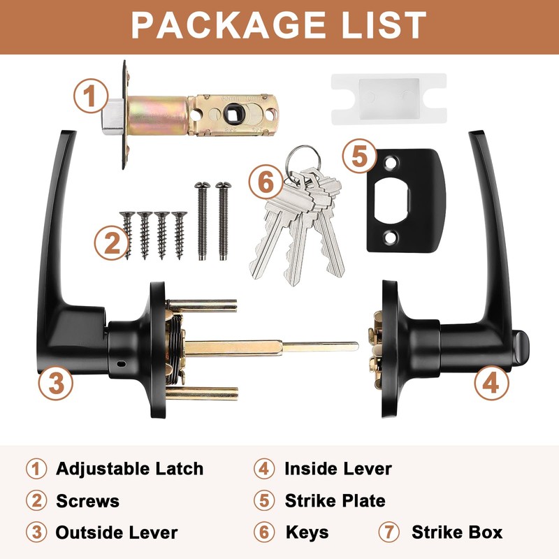 Probrico 2 Pack Entrance Door Levers Door Lock in Black,