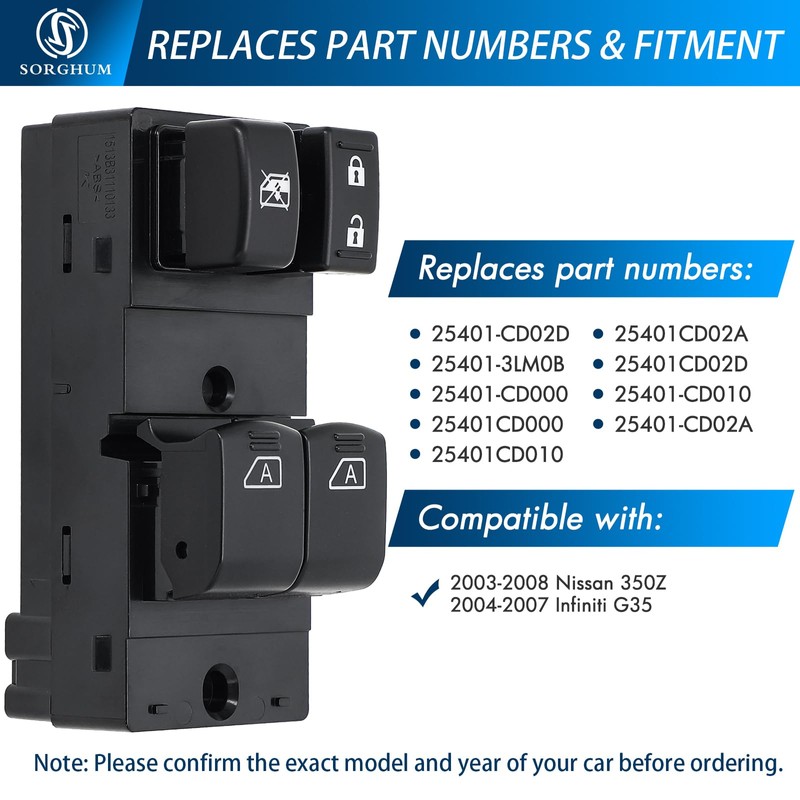 Sorghum Power Window Switch Driver Side - Master Window Switch