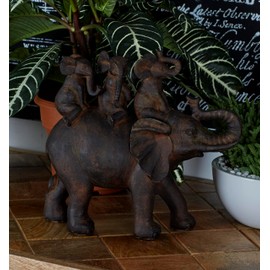 Deco 79 Polystone Elephant Decorative Sculpture Home Decor Statue, Accent Figurine 10" x 4" x 10", Brown