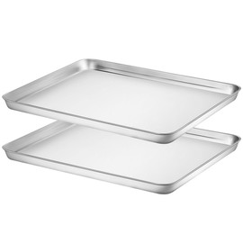 Baking Sheets Set of 2, HKJ Chef Cookie Sheets 2 Pieces & Stainless Steel Baking Pans & Toaster Oven Tray Pans, Rectangle Size 16 x 12 x 1 inch, Non Toxic & Healthy & Easy to Clean