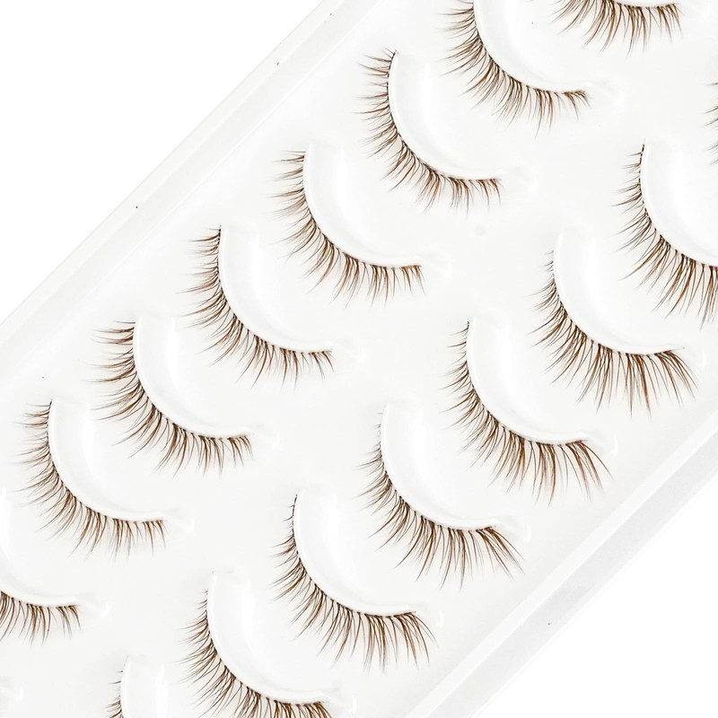 Obeyalash Brown Artificial Eyelashes, Natural Look, False Eyelashes, Wispy, 10