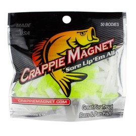Leland's Lures, Crappie Magnet 50-Pack Split-Tail Grub Body Pack, Freshwater Fishing Equipment and Accessories, White/Chartreuse