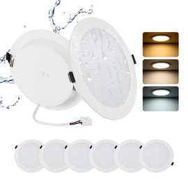 Grebeam 6 x 16 W LED Ceiling Spotlights, Flat 230 V, 1400 lm, IP44 LED Spotlights, Ultra Slim Installation Depth 25 mm, Downlight LED Spotlights, 230 V, Warm White/Neutral White/Cool White, Hole: φ145