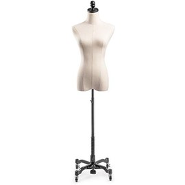 Female Display Dress Form Mannequin in Natural Canvas on Metal Rolling Base by TSC-Small-Black