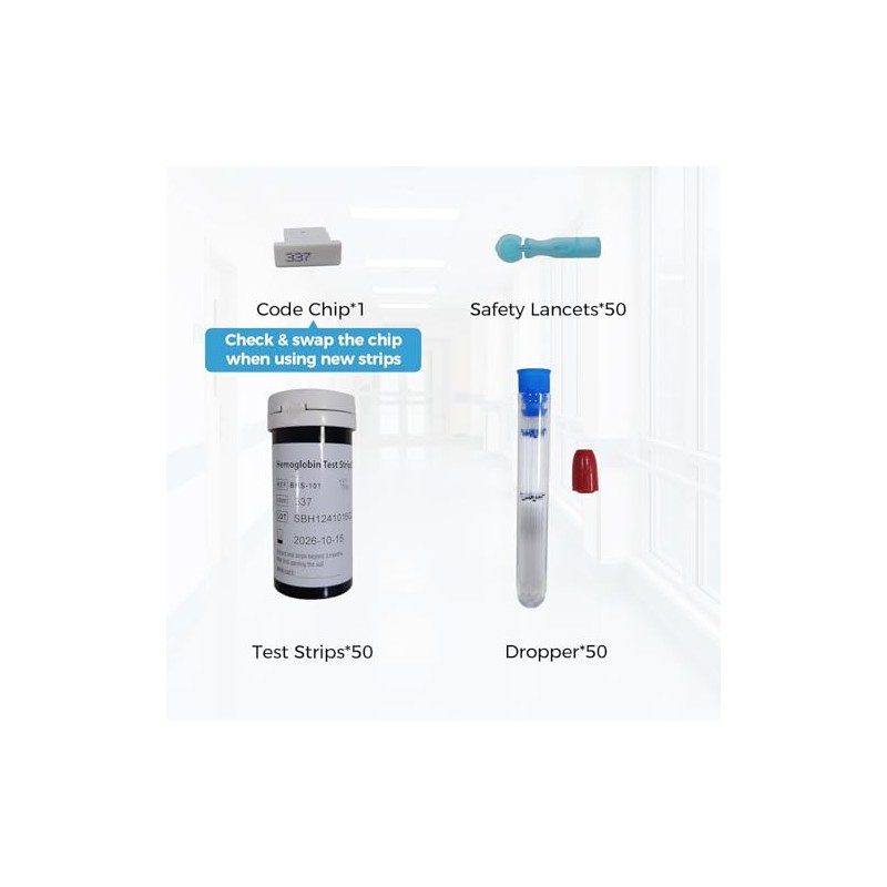 HOMEDSUN 50 Pack Hemoglobin Test Strips with Lancets Droppers Exclusively