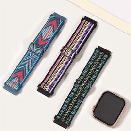 Koazon 3 Pack Stretchy Nylon Watch Bands Compatible with Tozo S5/S3/S6 Smartwatch,Sport Loop Elastic Fabric Breathable Adjustable Quick Release Strap for CMF Watch Pro/Pro 2 Women Men