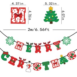 Merry Christmas Banner Decorations, Red Green Paper Banner for Christmas Xmas Decorations Indoor, Home Office Party Fireplace Mantle Farmhouse Decor