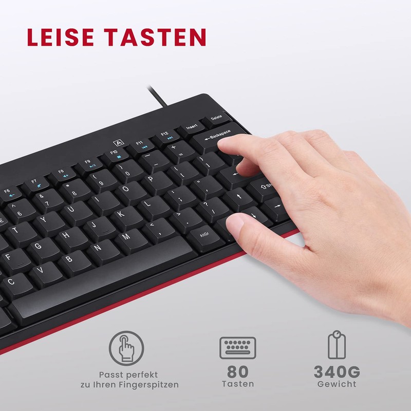 Perixx PERIDUO-212B DE, Kompaktes Mini Tastatur und Maus Set, USB-Kabel,