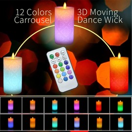 NICEME LED Multi Colored Flameless Candle with Remote Control Timer, 6" Realistic Wax Color Changing Candle Battery Operated Candle with Flickering Flame Fake Pillar Votive Candle for Wedding Home